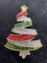 Rhinestone Christmas Tree Brooch Red Green Silver Tone Holiday Pin Star - $19.79