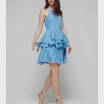 Belle Badgley Mischka Sz 8 Bianca Ruffle Dress Blue Azure Layered NEW! - $54.44