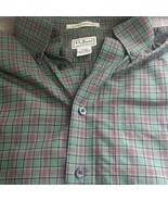 LL Bean Shirt Mens M Regular Fit Green Red Plaid Mini Tartan Button Down... - £13.18 GBP