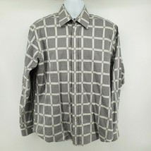 Bugatchi Shaped Fit Shirt Size L Check Plaid Long Sleeve Black  - £14.51 GBP