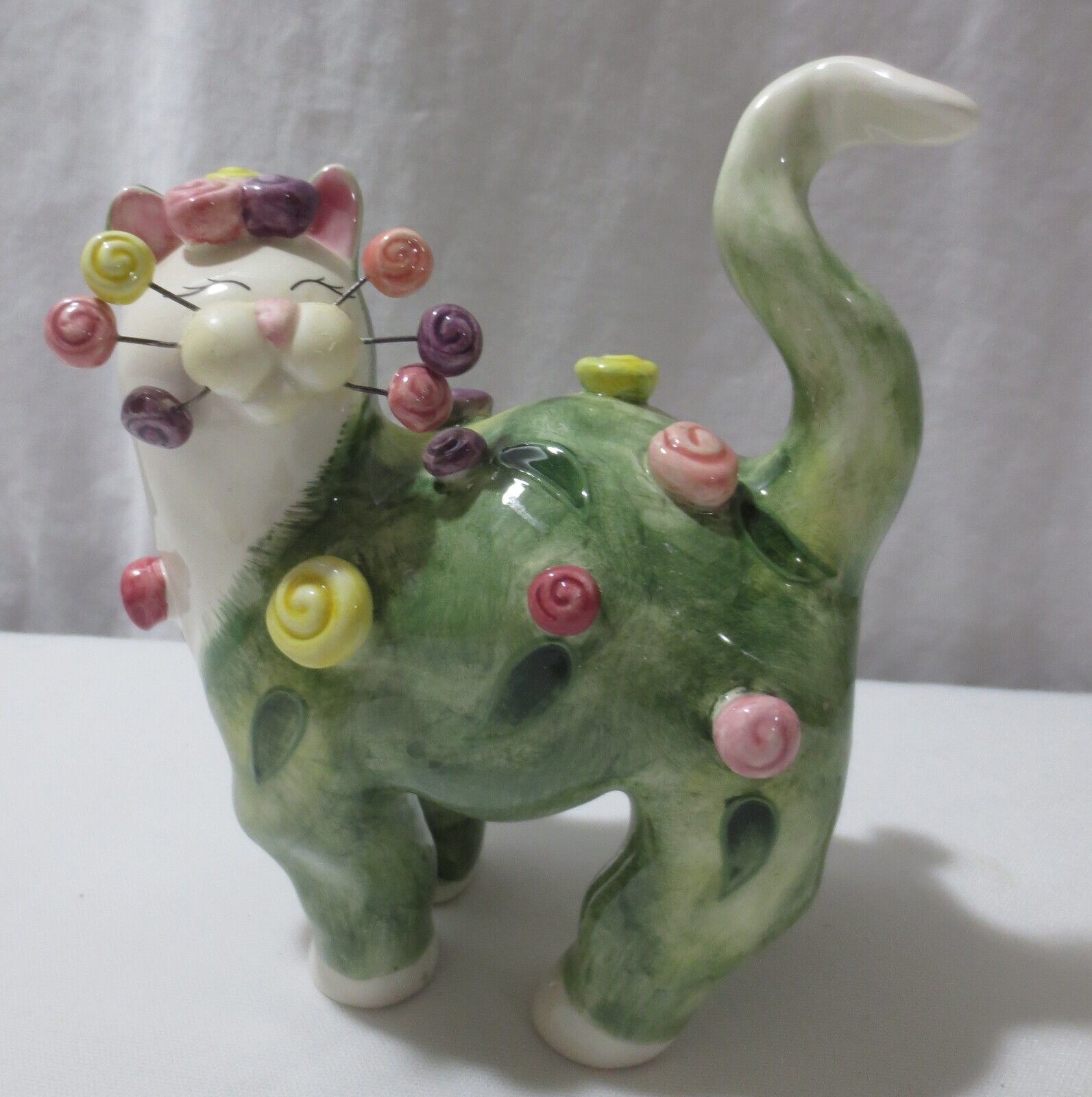 Whimsiclay Cat Rosette Amy Lacombe Willitts  Designs Green Kitty Flower Garden - £22.31 GBP