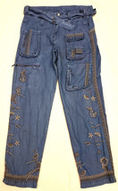 Johnny Was Embroidered Cargo Pants Size-10 Denim Blue - £152.33 GBP