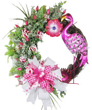 Fancy Pink Flamingo Spring Artificial Floral Decorative Door Wreath - $106.91