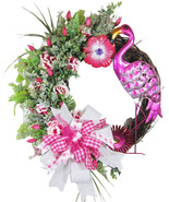 Fancy Pink Flamingo Spring Artificial Floral Decorative Door Wreath - £83.77 GBP