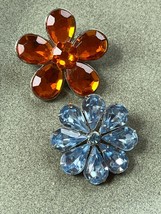 Lot of Small Orange or Light Blue Acrylic Rhinestone &amp; SIlvertone FLOWER... - £8.92 GBP