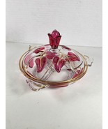 Rare Duncan Miller American Way Leaf 9.25” Ruby Flash Covered Divided Di... - $94.66 CAD