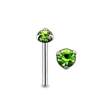 Nose Stud Tiny Silver Tri Claw Set Peridot Gem L Bendable 22g (0.6mm) - £4.03 GBP