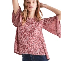 NWT LUCKY BRAND boho cold shoulder red paisley flowy top size small - £15.42 GBP