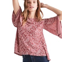 NWT LUCKY BRAND boho cold shoulder red paisley flowy top size small - £15.56 GBP