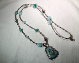 Carolyn Pollack Relios Turquoise Pearl Sterling Silver Necklace K1369 - £210.63 GBP