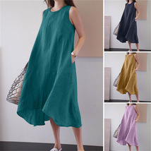 Women&#39;s Sleeveless Dress,Casual Wide Hem Long Dress,Boho Round Neck Loos... - $35.99