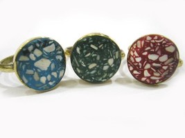 Tibetan Brass Natural Round Blue Turquoise Inlaid Amulet Ring from NEPAL - $3.55