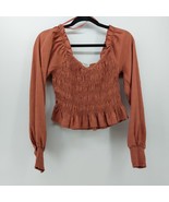 Y2K Loveriche Women&#39;s Smocked Crop Top Long Sleeve Sz S - $14.30