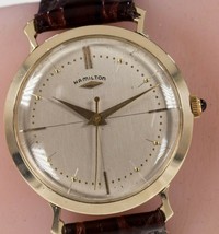 Hamilton 14k Yellow Gold Vintage Men&#39;s Hand-Winding Watch w/ Leather Band - $1,611.22