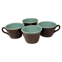 Vtg Set 4 Lot Red Wing Pottery Village Brown Soup Cup Coffee Mug Teal Green Blue - £88.26 GBP