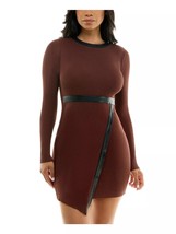 BCX Juniors&#39; Round-neck Faux-Leather-Trim Sweater Dress Camel Size XXL $59 - $18.81