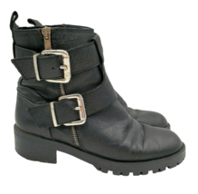 Zara Boots 38 Black Leather 2363 US Size 7.5 Biker Combat - $54.05