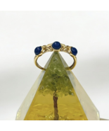 925 Silver Gold Plated Lapis Lazuli Triple Stone Ring 4mm Adjustable Boho - $33.00