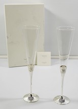 N) Vera Wang Wedgwood With Love Silver Plate Toasting Flute Glasses Pair - £39.01 GBP