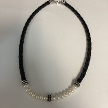 925 Bali Style 18” Braided Leather Choker With Pearls - £35.57 GBP