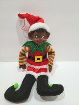 Christmas African American Pixie Elf Boy Doll Tree Knee Hugger Ornament 11.5&quot; - £15.57 GBP