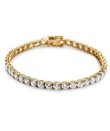 50 CTW Round Cut Simulated 14K Yellow Gold Plated Silver Tennis Bracelet 7.25" - £128.53 GBP