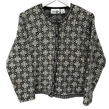 Paul Harris Design Womens Cardigan Sweater Size M Black White Nordic Sno... - $44.50