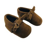 Infant Moccasins Crib Shoes Brown with Bow Girls Size 4 - $154.57 MXN