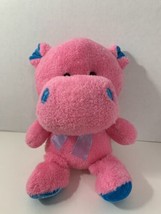 Midwood Brands plush pink blue hippo hippopotamus sheer blue ribbon bow stuffed  - £15.57 GBP