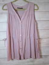 Doe &amp; Rae Women&#39;s Large Sleeveless Top Shirt Blouse Button Up Pink Sheer - £11.98 GBP