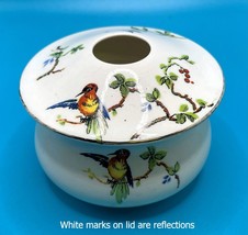 VINTAGE PORCELAIN HAIR RECEIVER w/HAND-PAINTED BIRDS, UNMARKED - $20.00