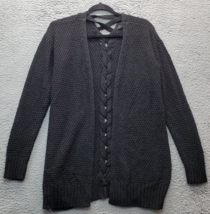 Aqua Cardigan Sweater Women Small Black Knit Long Sleeve Braided Back Open Front - £17.25 GBP