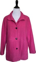 Lands End Coat Plus Size 14W Magenta Pink Wool Blend Button Up Jacket Wo... - $64.35