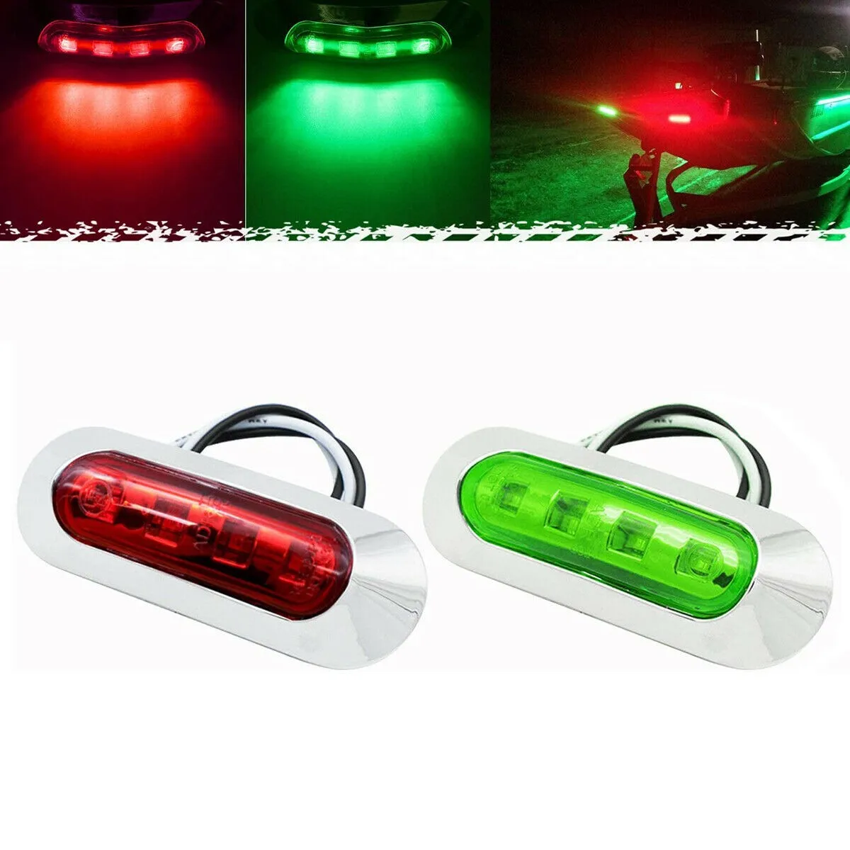 2x Red Green LED Boat Navigation Light Side Marker Lights Deck Waterproof Bow - £12.36 GBP