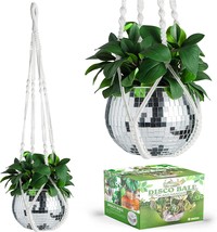 Disco Ball Planter With Macramé Cotton Rope Plant Hanger - 8 Inch - Mirrored - £29.08 GBP