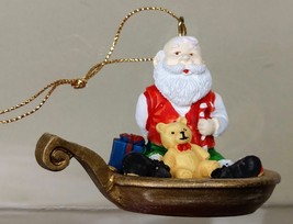 Santa Christmas Tree Ornament on a Frying Pan Sled with Presents &amp; Teddy Bear  - £12.01 GBP