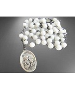 Praying rosary necklace with white beads and medal of Saint Joseph Origi... - £14.94 GBP