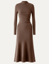 OGL Brown Mid Thermal Mock Neck Side Tucks Long Sleeve Fitted Midi Dress Size XS - £31.71 GBP