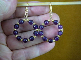 EE800-1) 6mm Purple amethyst bead gemstone hoop loop dangle circle gold earrings - £25.73 GBP