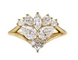 Art Deco 14k Yellow Gold Mixed Cluster Simulated Diamond Engagement Ring Women - £654.31 GBP