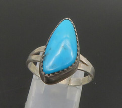 NAVAJO 925 Sterling Silver - Vintage Triangular Turquoise Ring Sz 7.5 - RG24210 - £58.04 GBP