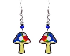 Rainbow Magic Mushroom Graphic Dangle Earrings - Womens Psychedelic Fashion Hand - £11.89 GBP