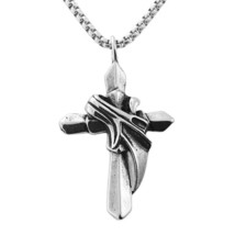 Men Unisex Silver Cross Pendant Necklace Religious Catholic Jewelry Chain 24&quot; - £7.88 GBP