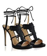 ALZUARR Gigi Black Statement Leather Sandals Heel Shoes Size 40 IT / 10 ... - €42,18 EUR