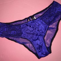 Victoria&#39;s Secret M Panty PURPLE Black Floral lace Crystallized GORGEOUS... - $59.39