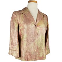 Susan Bristol Womens 100% Linen Gold Metallic Blazer Suit Jacket Size 8 Lined - £23.17 GBP