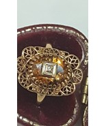 Antique Art Deco  10k Yellow Gold  Filigree  Genuine Citrine  Diamond ri... - $16,278.78 MXN