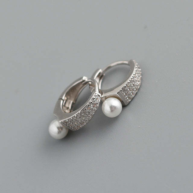 Anyco Earrings Sterling Silver Punk Luxury Pave Crystal Zircon Pearl Ear Buckle  Item image 2