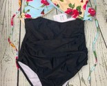 Womens Black Floral Print Halter Cutout High Waist One Piece Swimsuit Small - £26.16 GBP