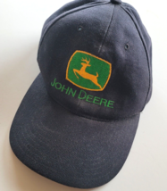 John Deere Black Baseball Hat Cap Adjustable Back Embroidered Logo Preowned - $8.90